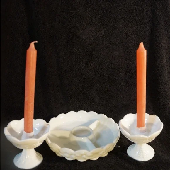 Elegant White Paneled Grape Milk Glassware